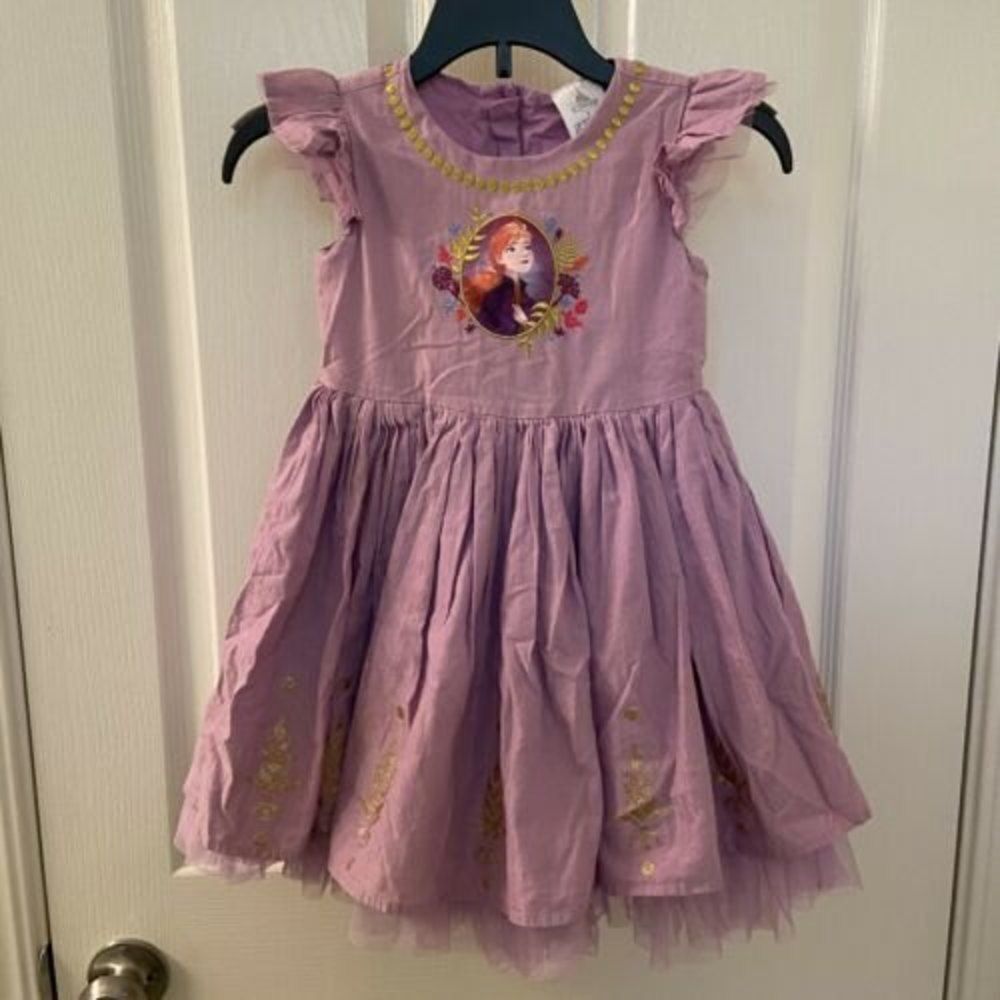 Disney Store Frozen II Purple Anna Dress Embroidered Gold Glitter Girls Size 3